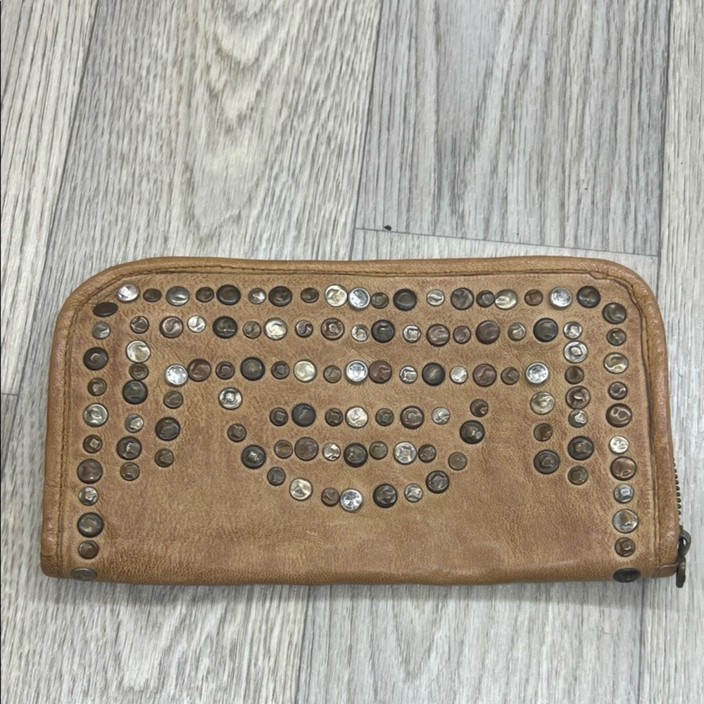 Platania Tan Studded Leather Wallet